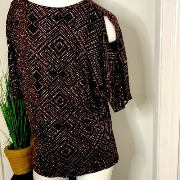 Vintage PerSeption Concept Metallic Glitter Cold Shoulder Stretch‎ Knit Top Sz M - Picture 8 of 10